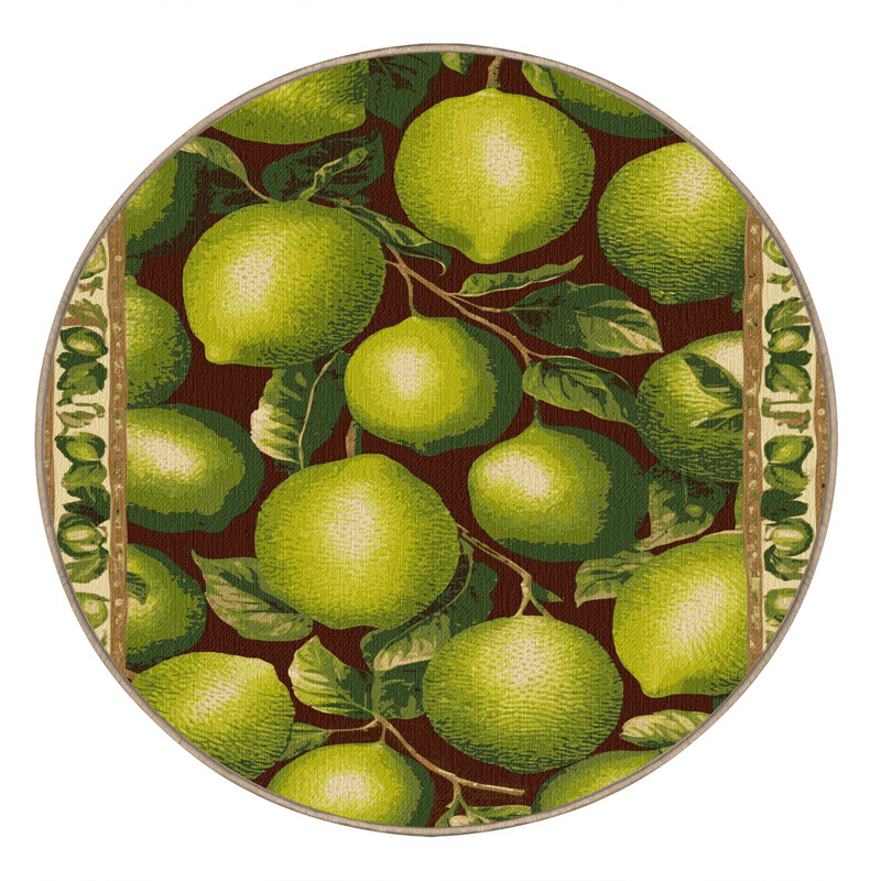  Tapis persan lavable à la lime, Rond 7 pi