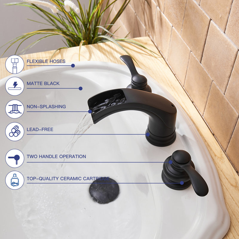 8 In. Waterfall 2-Handle Bathroom Widespread Sink Faucet, Matte Black