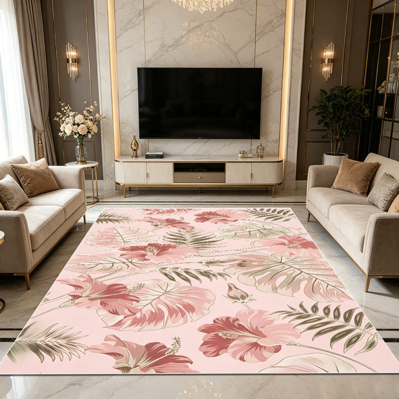 1PC Vintage Pink Tropical Floral and Monstera Leaf Print area rugs for Living Room, Soft and Comfortable, All-season, easy-care, machine washable Indoor floor mat, ideal for kitchen entryway, bedroom, dining room, foyer, outdoor porch,...