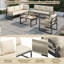 Beige 6-7 Seater Garden Furniture Set With Height Adjustable Rising Coffee Table, Corner Sofa With Polyester Rope