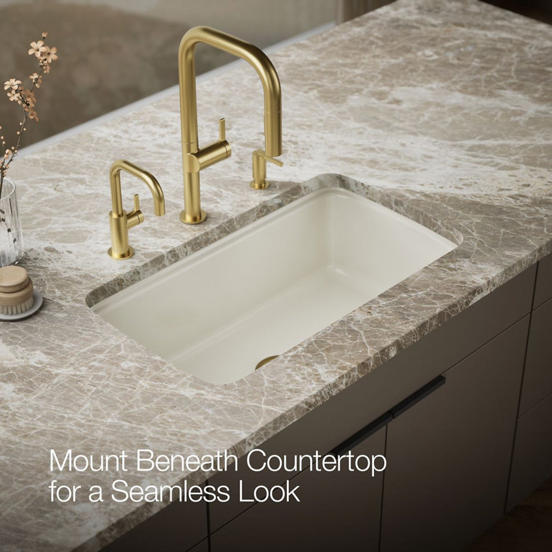 Cape Dory® 33" L x 22" W x 9-5/8" Under-Mount Single-Bowl Kitchen Sink with 5 Oversize Faucet Holes, Biscuit