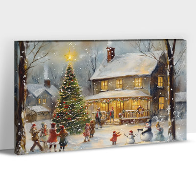 Abiagael Decor, Festive Winter Scene Painting, Vintage Farmhouse Holiday Poster, Ready to Hang Canvas Prints for Living Room, Bedroom, Bathroom, Kitchen, 12×16 Inches