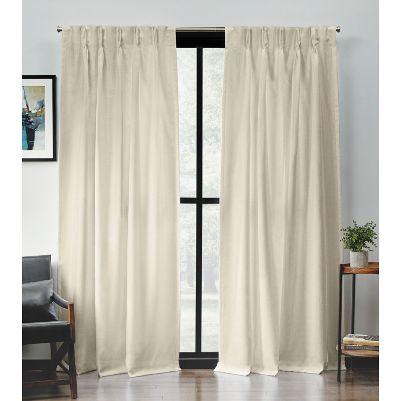 Loha Synthetic Solid Color Semi-Sheer Pinch Pleat Curtain Panels, 27" W x 84" L, Beige