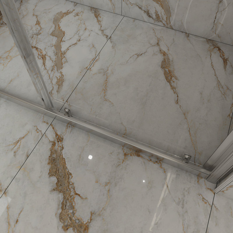 48 po X P 72 po H Porte de douche coulissante simple demi-cadre en nickel brossé H, Chrome