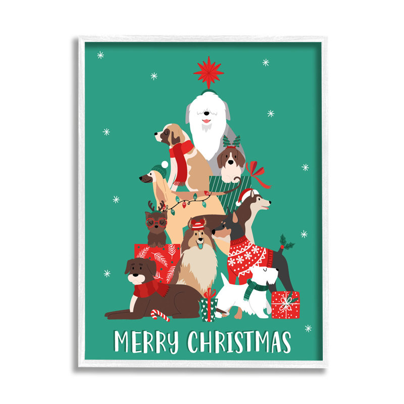 Merry Christmas Happy Dog at-116, H 20 po x l 16 po x P 1,5 po, Giclée encadrée blanc bord de mer