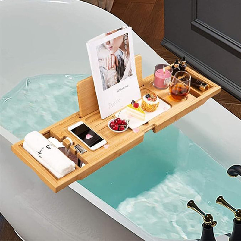 Plateau de bain en bambou pour baignoire Caddy pour baignoire et coussin de bain de luxe pour baignoire, décoration et accessoires de salle de bain spa 2 pièces