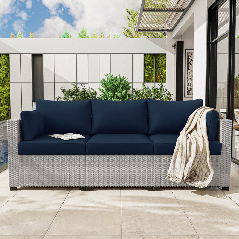 8-Piece Outdoor 4" Replacement Cushion Set Seat/Back Cushion(Set Of 3 Seats, 3 Backs, 2 Short Backs), Navy