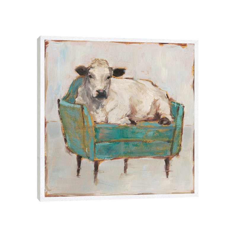 Moo-ving In I by Ethan Harper - Print on Canvas, 45.72 cm H x 45.72 cm W, White Framed