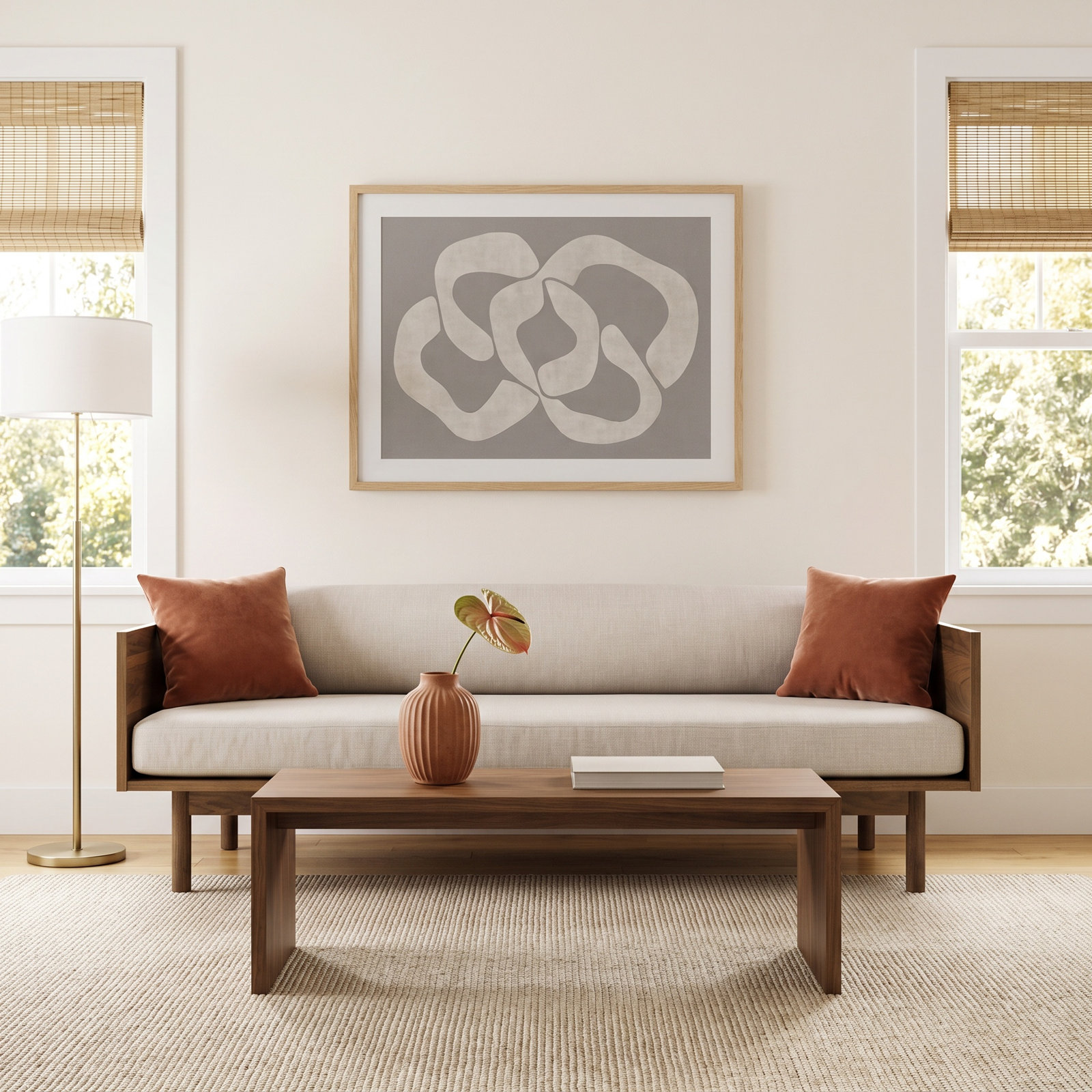 Souvenir 87'' Upholstered Sofa, Walnut, Irving Gray Blue Stripe