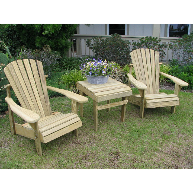 USA Made 3-Piece Pressure Treated Pine Adirondack Chair Set – Classic Outdoor Chair with Ottoman & Side Table, Weather-Resistant Eco-Friendly Wood, by Weathercraft