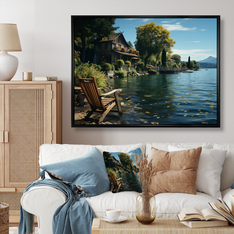 Bernece " Germany Lakeside Serenadea Tranquil ", H 16 po x l 32 po x P 1 po, Cadre flottant noir