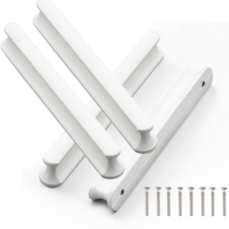 Cabinet Handles 4 Pack Matte Black Drawer Handles 4.72" Length Slim Waist Alumium Pulls, 6.30", White