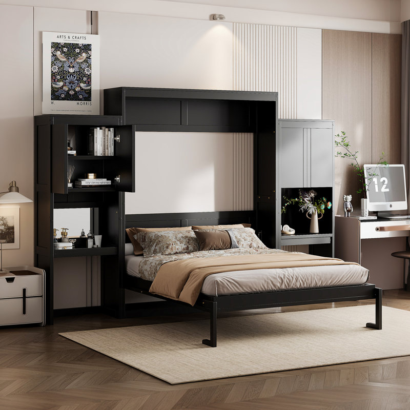 Grand lit escamotable avec bureau, coiffeuse et armoires - Le nec plus ultra en matière d'espace, Espresso
