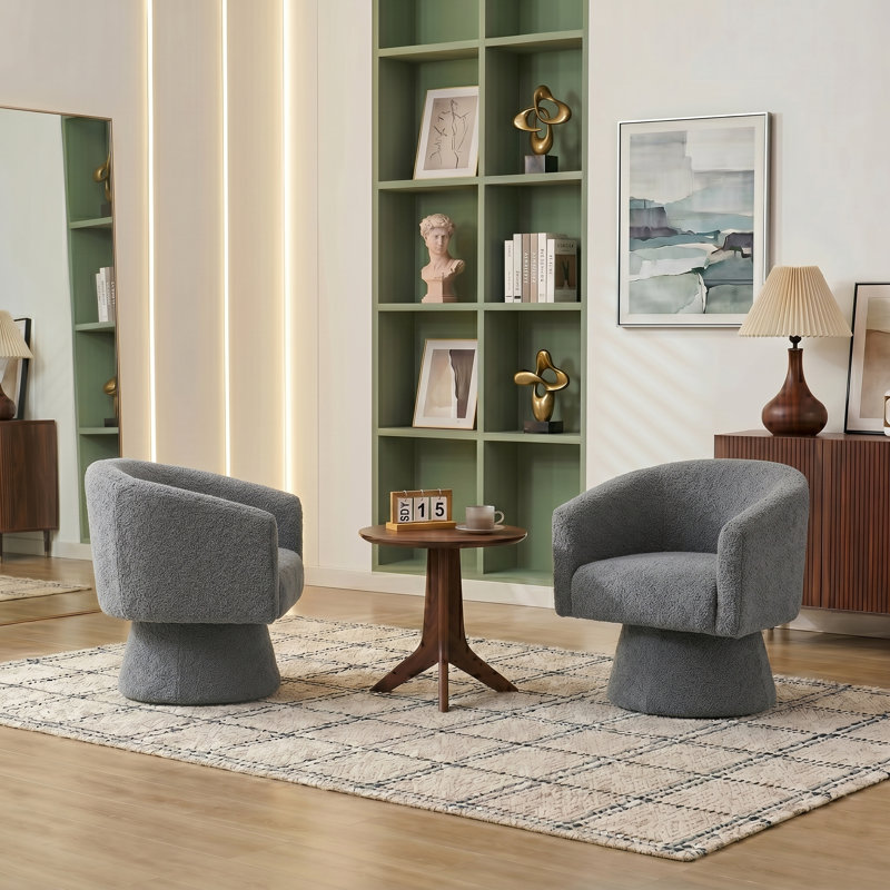 Caleigha Upholstered Swivel Barrel Chair, Gray Polyester