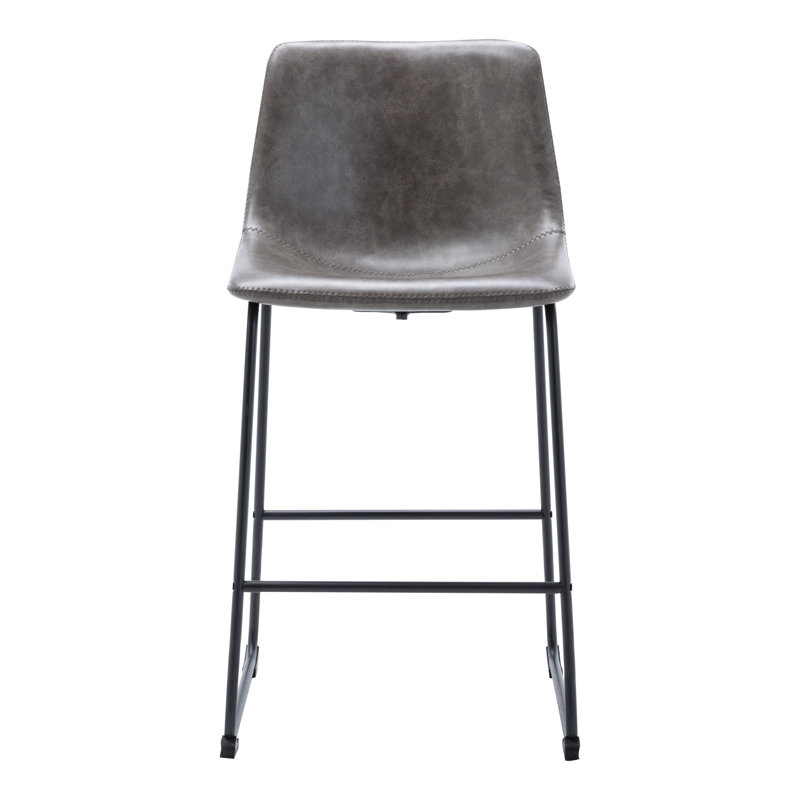 Halterman Tufted Faux Leather  Upholstered Counter & Bar Stool with Metal Sled Base, Gray, Counter Stool (24" Seat Height)