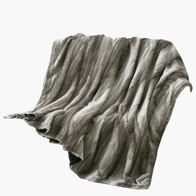 Smoky Gray Plush Faux Fur Luxury Single Piece Blanket,Queen
