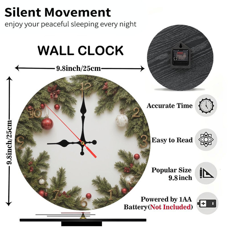 Guirlande de Noël-Horloge-Face-Avec-Ornements