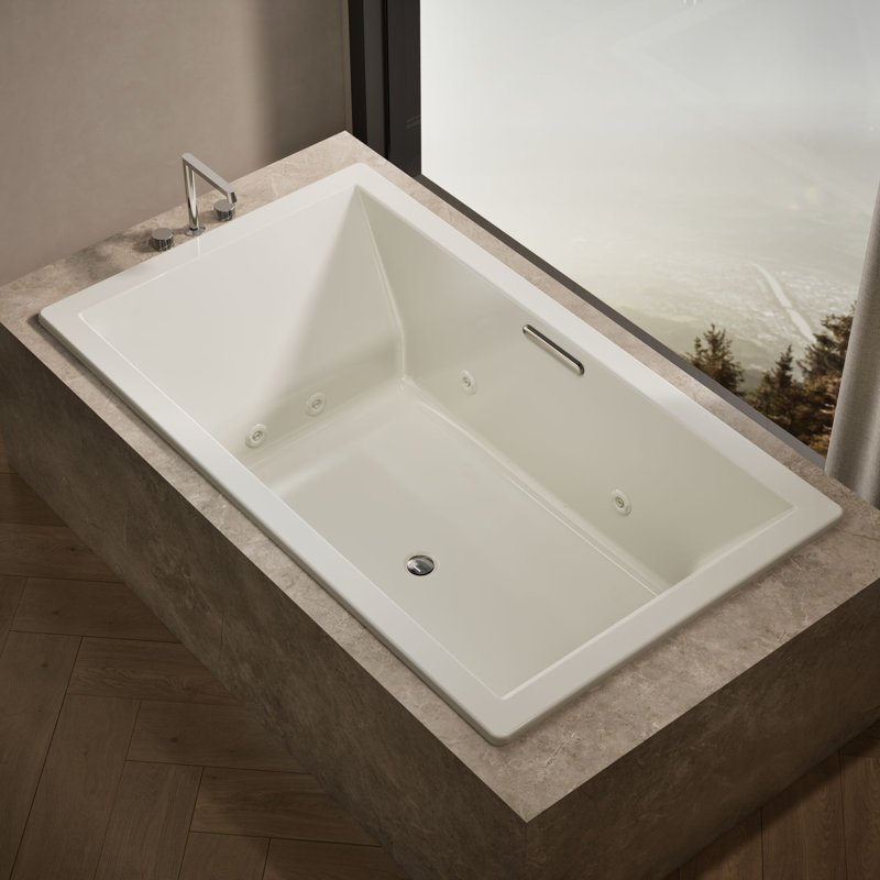 72-In x 42-In Heated Whirlpool Bath with Center Drain, Biscuit
