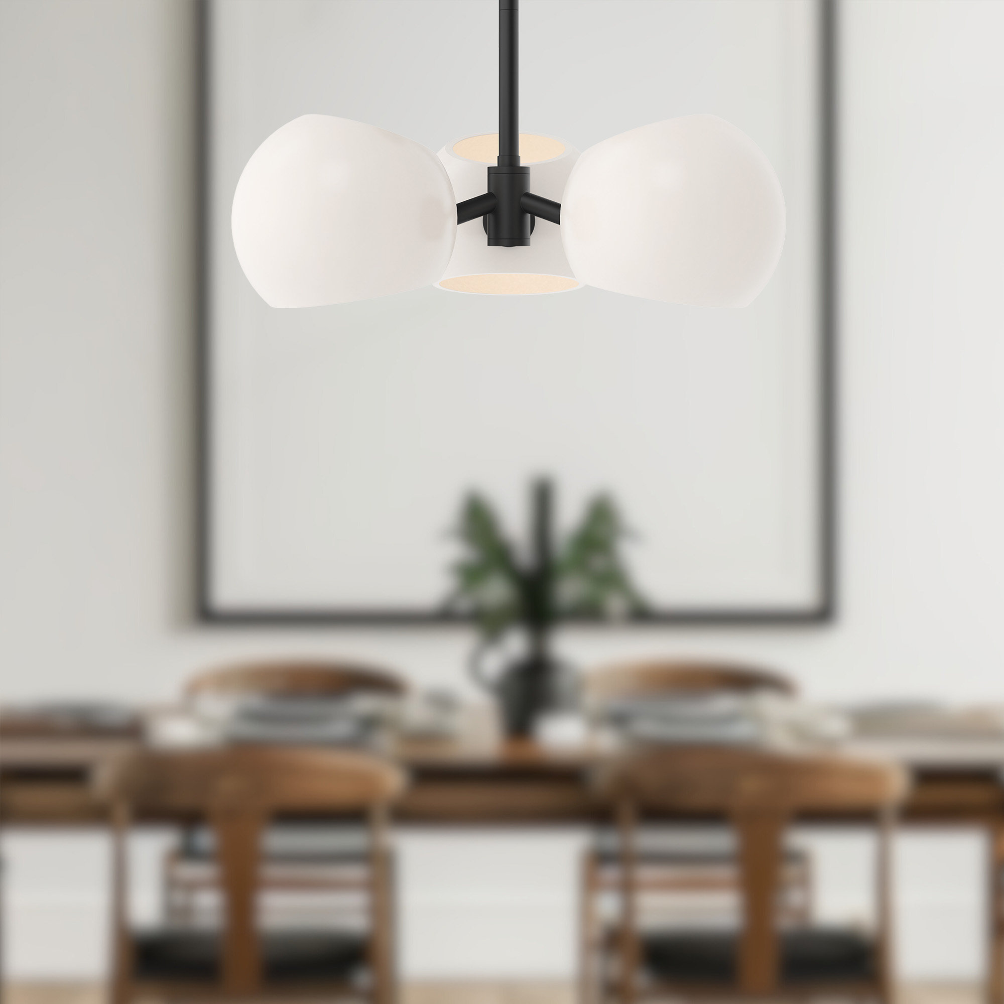 Willow 3 Light Glass Pendant, Opal, Matte Black