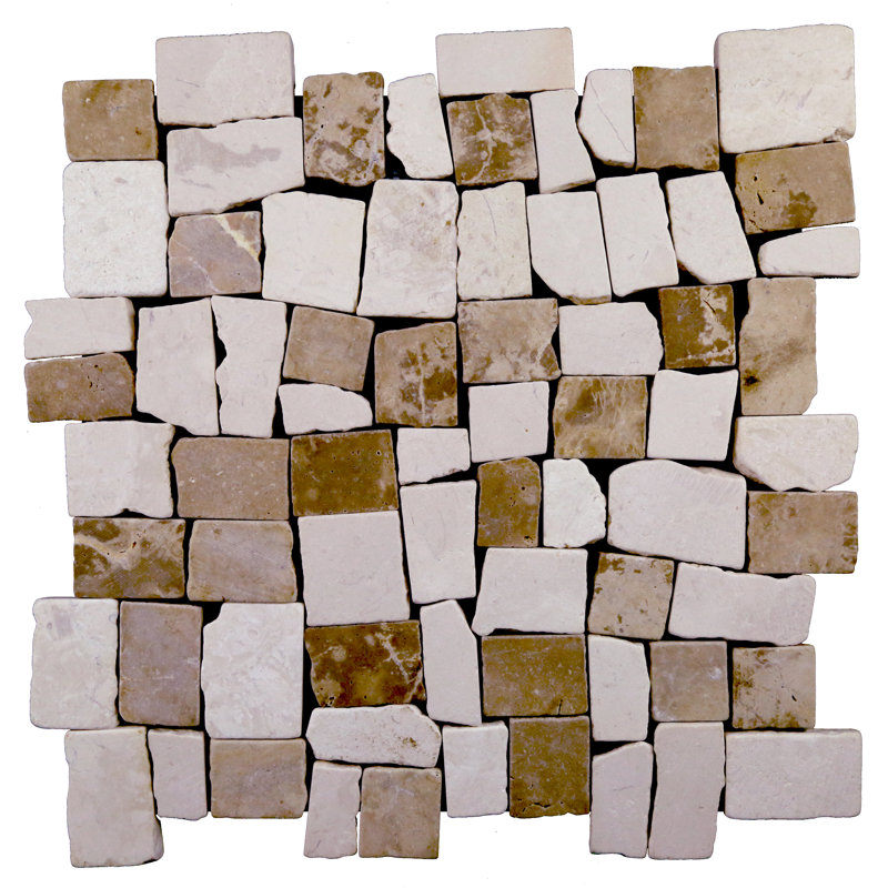 11" x 11" Blocks Random Mosaic Wall & Floor Tile, Tan/White