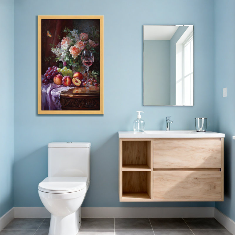 Nature morte avec plantes, fleurs, fruits et vin, Toile tendue, Ne s’applique pas, H 18 po x l 12 po