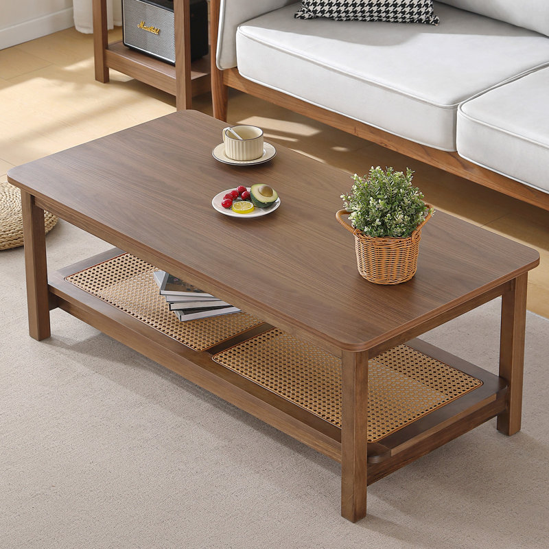 47.2" Solid Wood Frame Coffee Table with Storage, Walnut