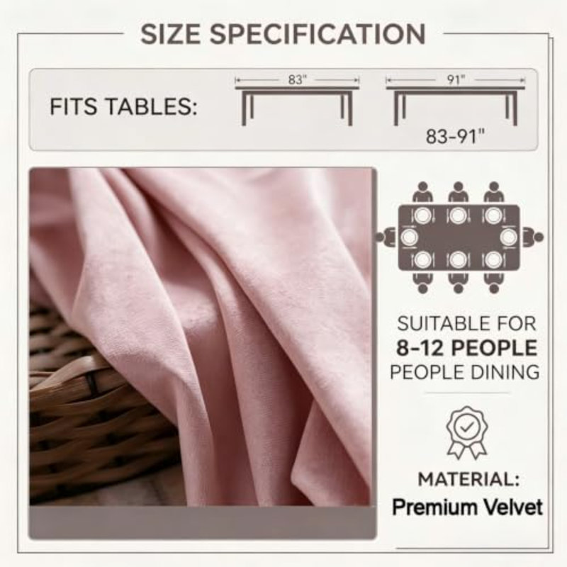 Chemin de table en velours rose 51 x 262 cm pour 8 à 12 personnes - 1 pièce