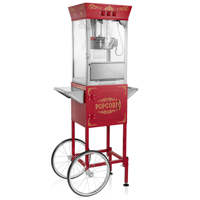 Machine à maïs soufflé de style cinéma avec chariot et bouilloire de 8 oz - Rouge, Rouge