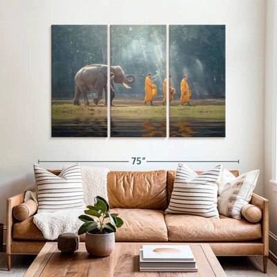 Brampt, éléphant et moines bouddhistes
