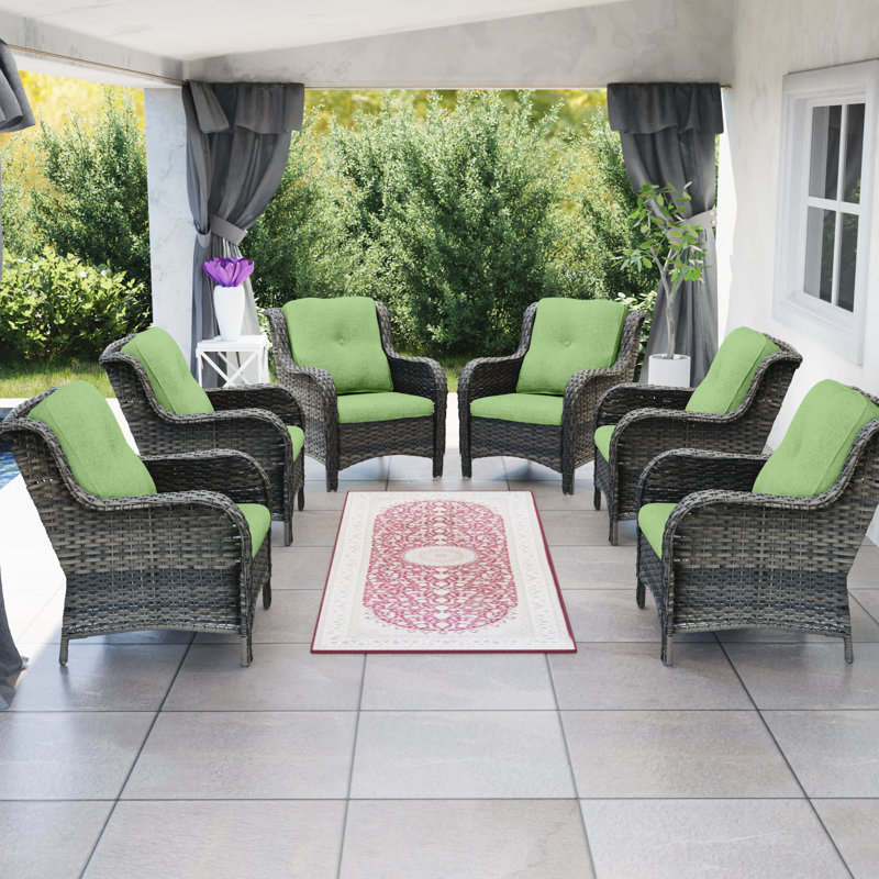 Anahit Wicker Outdoor Lounge Chair (Set of 6), Green