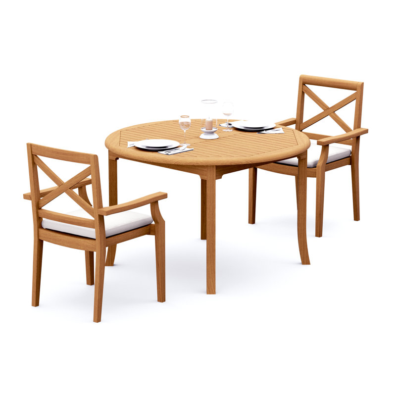 5 Pcs Grade-A Teak Wood Dining Set: 48" Round Table And 4 Granada Stacking Arm Chairs #11GR1004, 2