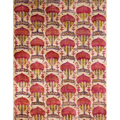 Rumi Ikat Hand-Knotted Silk Yellow/Red/Beige/Black Area Rug