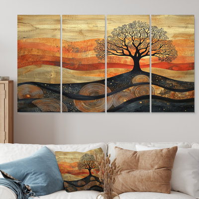 Bouleau d'automne avec racines de sérénité III - Art mural arbre - décoration murale moderne