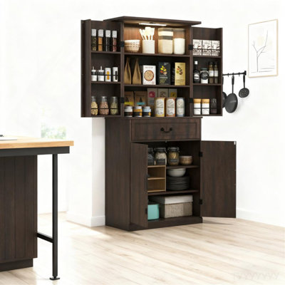 Armoire de rangement de style moderne, armoire de cuisine à DEL, avec tablettes de porte
