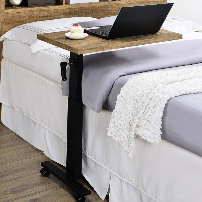 Lit à hauteur réglable, plateau en manguier de 71 cm (28 pouces), plage de réglage de 69 à 99 cm (27 à 39 pouces), manivelle fluide pour un positionnement personnalisé, base en pouces, manivelle.