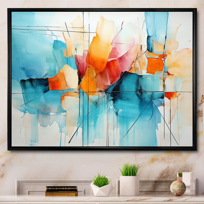 Collage symphonie I - art mural abstrait, collage, salon, H 24 po x l 32 po x P 1 po, Cadre flottant noir