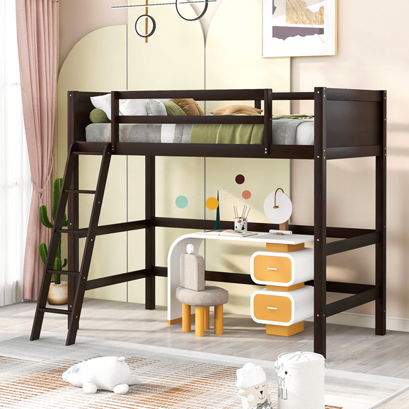 Solid Wood Twin Size Loft Bed with Ladder