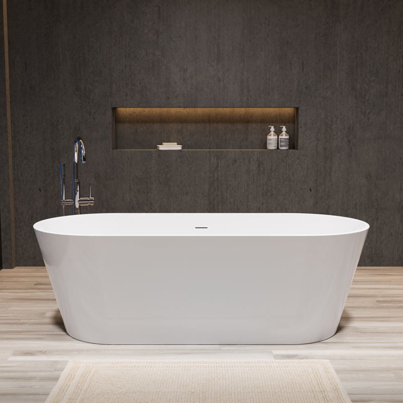 100% Acrylic Freestanding Bathtub, Soaking Tub with Heat Retention, Ergonomic BathTub for Bathroom, 66" Length