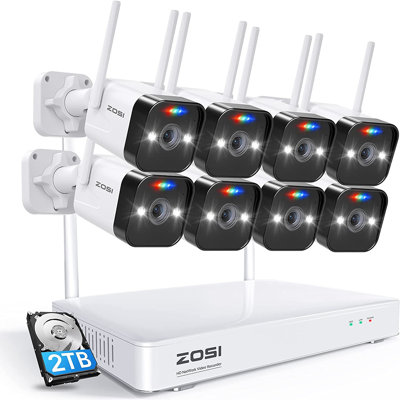 3MP 2K NVR security camera system, Spotlight WIFI Outdoor Cameras with 2-way Audio, 2TB HDD -  ZOSI, ZSWNVK-U83082-W-US-A10