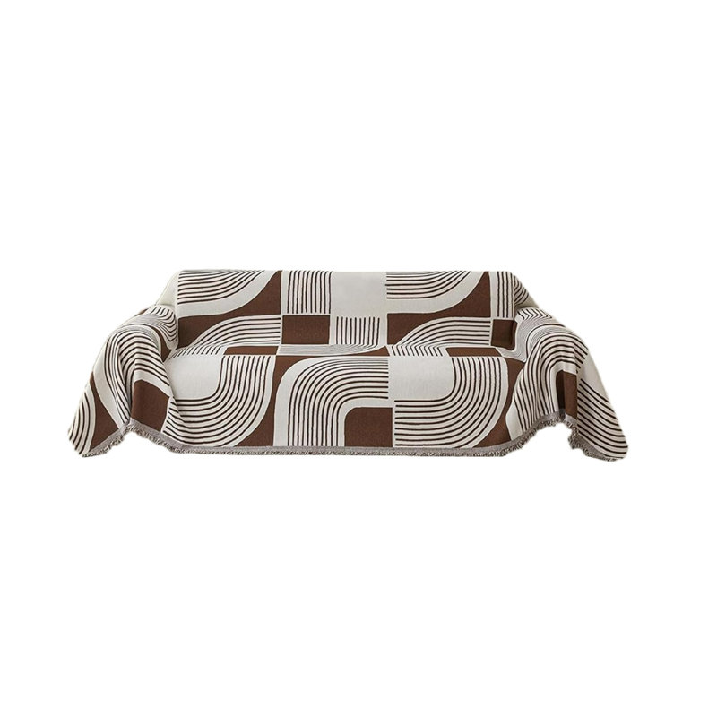 Box Cushion Sofa Slipcover, Brown/White Geometric