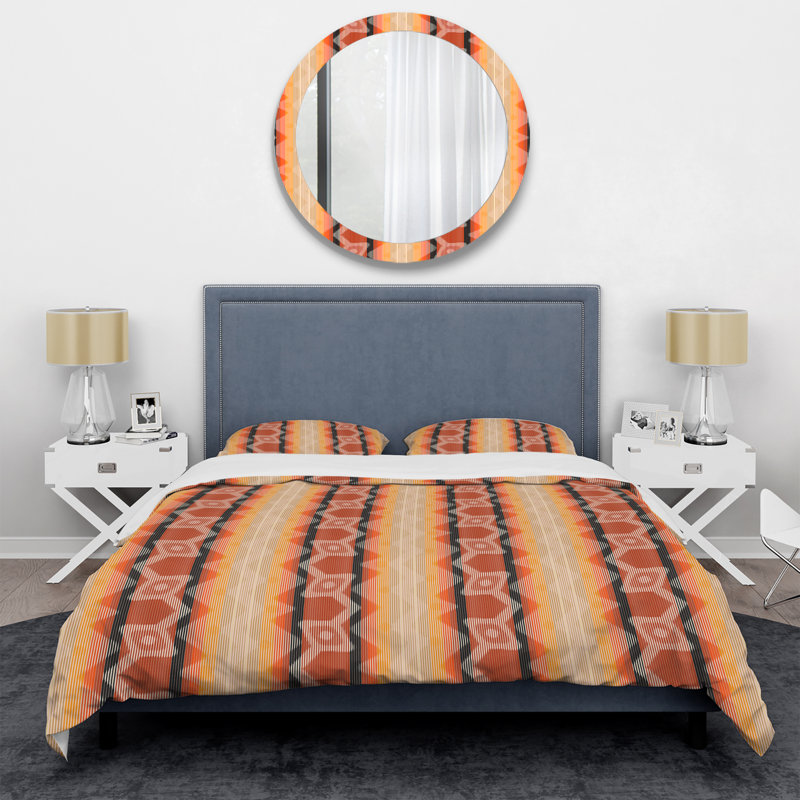 OrangeStriped Pattern Polyester Striped Duvet Cover