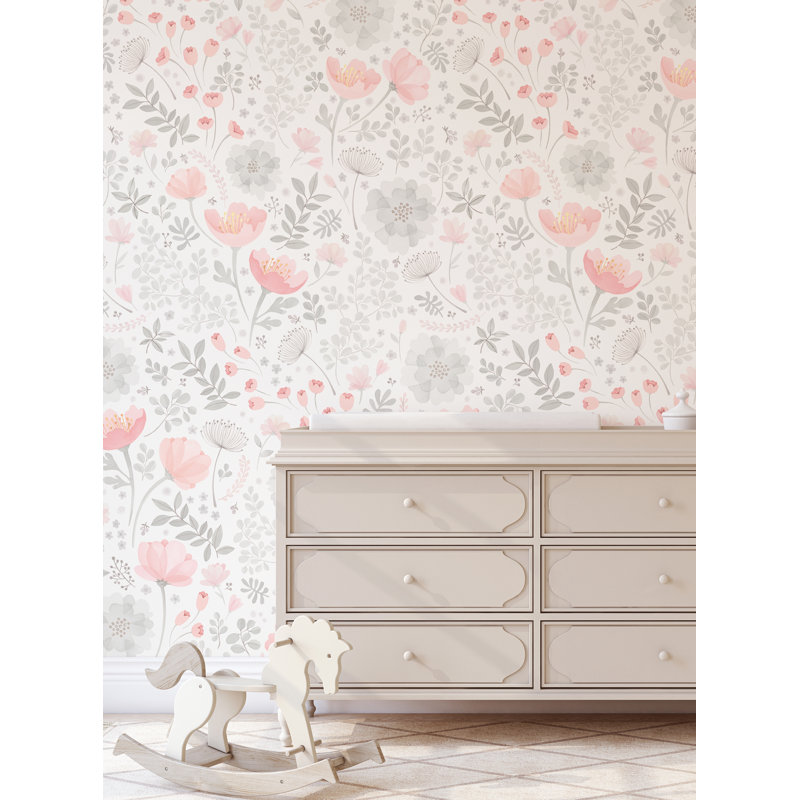 Panneau de papier peint texturé Lima Whimsy, L 96 po x l 48 po, Corail / gris