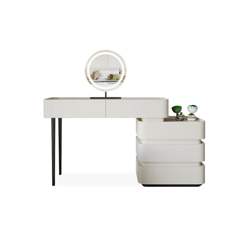 Coiffeuse de maquillage avec miroir lumineux, 5 tiroirs, prise de courant
