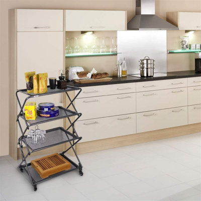 Zenree 4-Tier Foldable Steel Shelf with Casters, Removable Mesh Trays, 39in