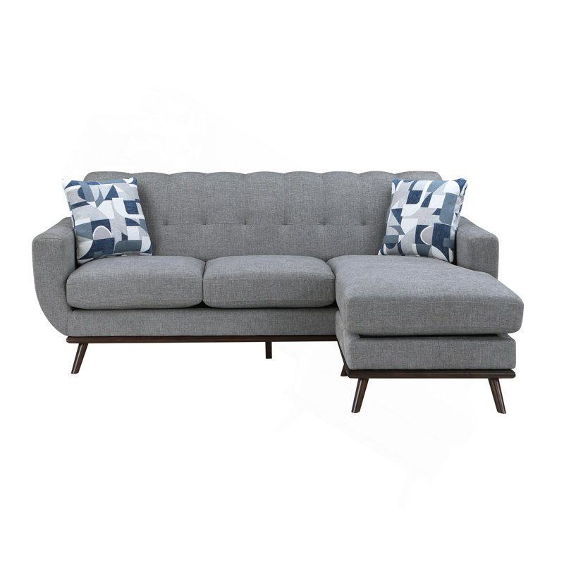 Canapé réversible en bois massif avec méridienne rembourrée en chenille et coussins décoratifs de style Mid-Century moderne 1pc