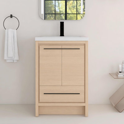 24 Inch Freestanding Bathroom Vanity With Resin Sink, Soft-Close Cabinet Doors and Drawer