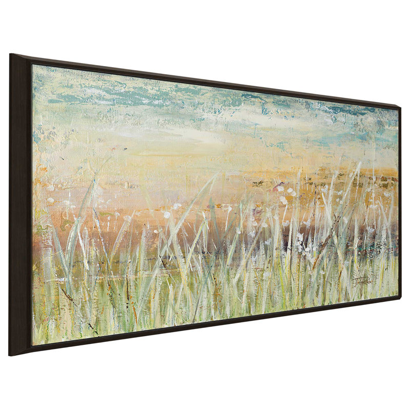 «Grass Memories» par Patricia Pinto, reproduction sur toile, H 21,5 po x l 33,5 po x P 2 po, Cadre flottant blanc