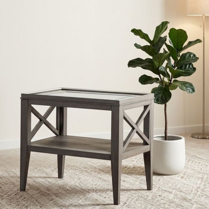 Magen 26 po Table de bout rectangulaire en verre trempé gris, Gris