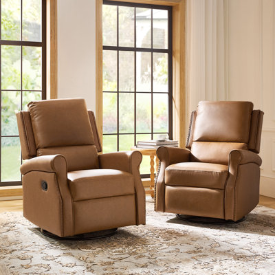 Fauteuil inclinable manuel pivotant traditionnel en cuir de 38 po Philip (ensemble de 2)