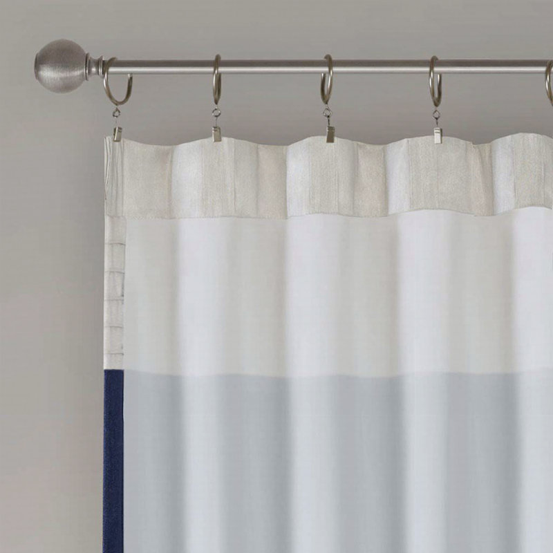 Rideau occultant en polyester Lamaar, Bleu marine/blanc